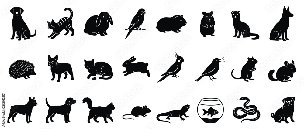 Fototapeta premium Collection of Diverse Pet Animal Silhouettes Isolated