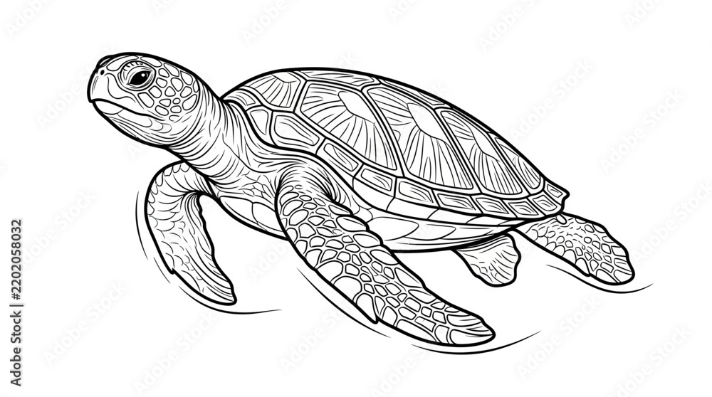 Fototapeta premium Detailed illustration of a sea turtle swimming