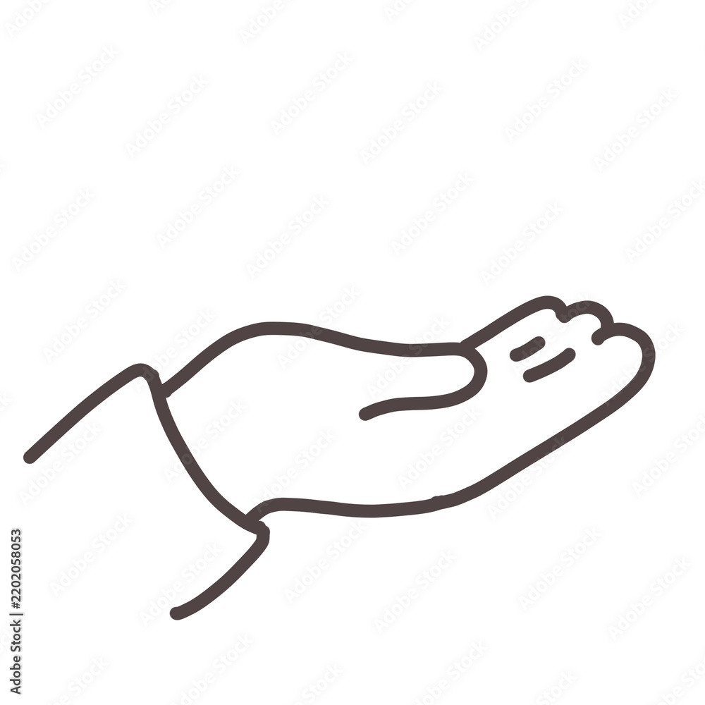 Obraz premium Open palm held out to offer or receive. Hand drawn line art gesture isolated on white background.
