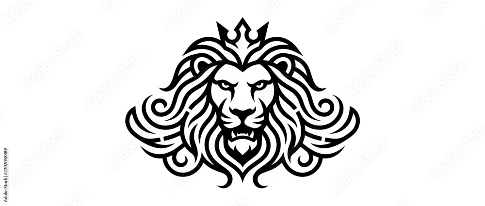 Fototapeta premium Stylized Lion Head with Crown Emblem