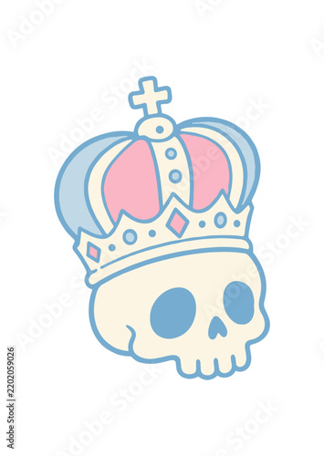 Pastel Kawaii Skull with Royal Crown Illustration