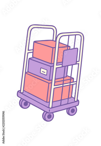 Vector Illustration of a Logistics Trolley with Cardboard Boxes