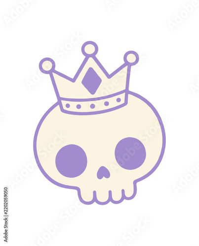 Cute Pastel Goth Skull with Lavender Crown Illustration