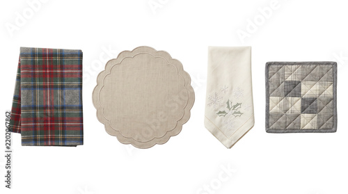 plaid towel placemat napkin and potholder isolated on transparent background png