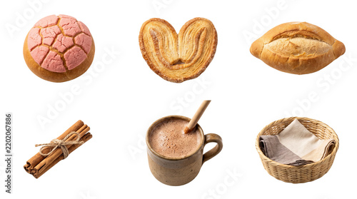 Mexican pan dulce and hot chocolate isolated on transparent background png