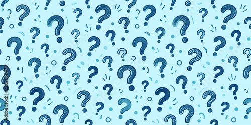Blue Question Marks Hand Drawn Seamless Pattern Background