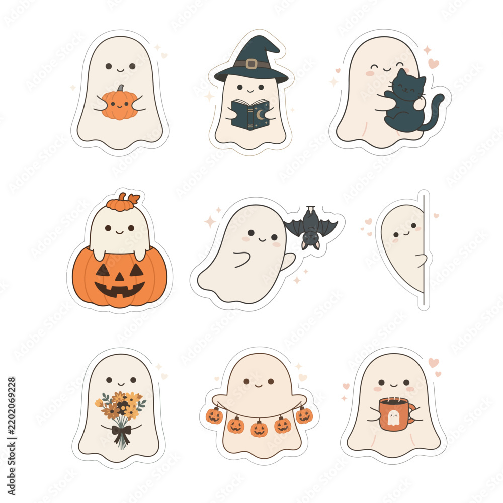 Fototapeta premium CUTE HALLOWEEN GHOST EMOTICON SET