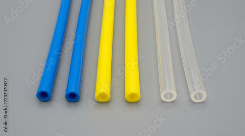 Neatly arranged colorful polyurethane pneumatic tubing segments