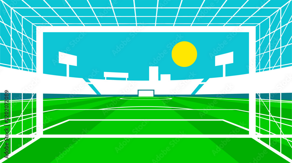 Obraz premium Digital Illustration of a Football Stadium Field View from the Goal Net Area