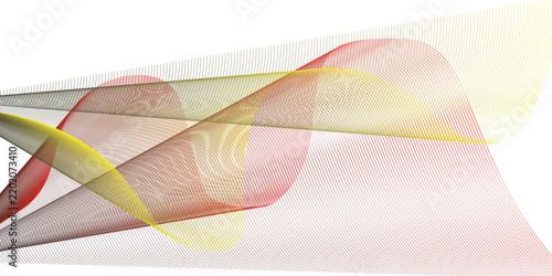Intertwined Yellow and Red Ribbon-like Forms with Dotted Texture and Black Wireframe Elements abstract