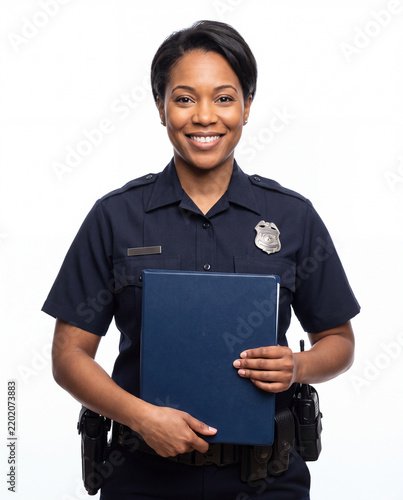 American community police officer representing public safety, neighborhood engagement, communication, trust and community-oriented law enforcement.