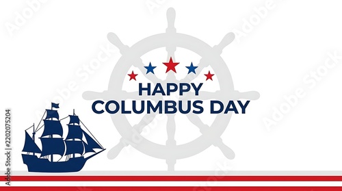 Columbus Day graphic with sailing ship and wheel