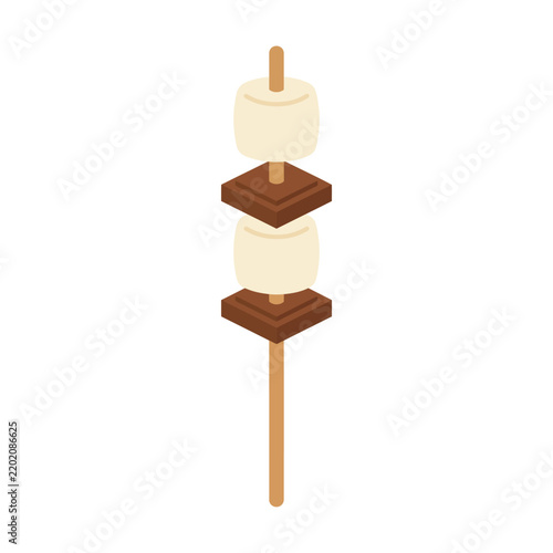 S'mores ingredients on skewer, campfire dessert, sweet treat
