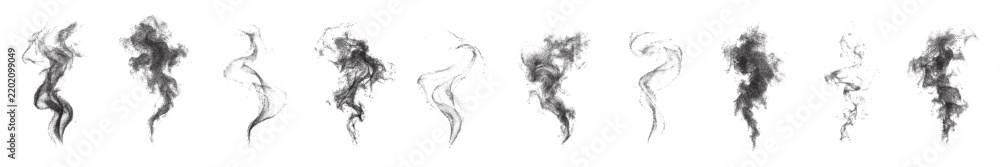 Obraz premium Set of Grainy Spray Stipple Smoke Effects with Rough Speckled Texture and Organic Wispy Forms, Vector Illustration