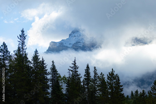 Rocky Mountains framed by the clouds near Branff, Canada