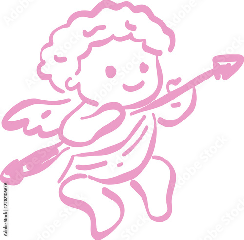 Cute cartoon cupid cherub aiming an arrow with wings and curly hair isolated on white