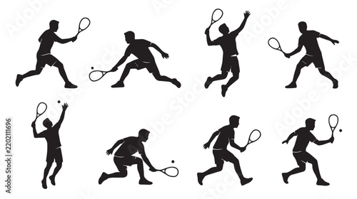 Man Playing Squash Action Silhouette Vector Set