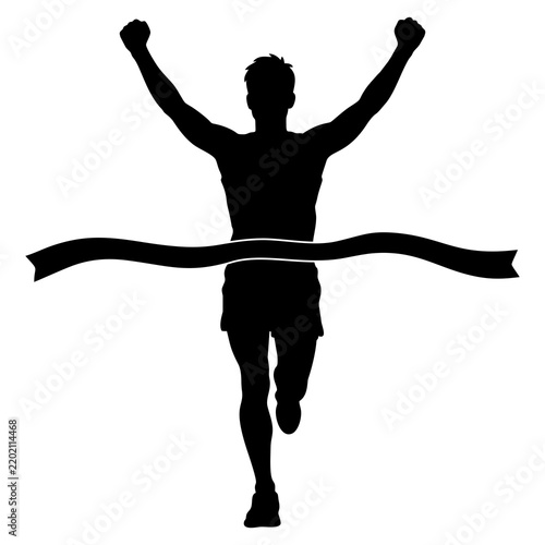 Silhouette of a man running to the finish line