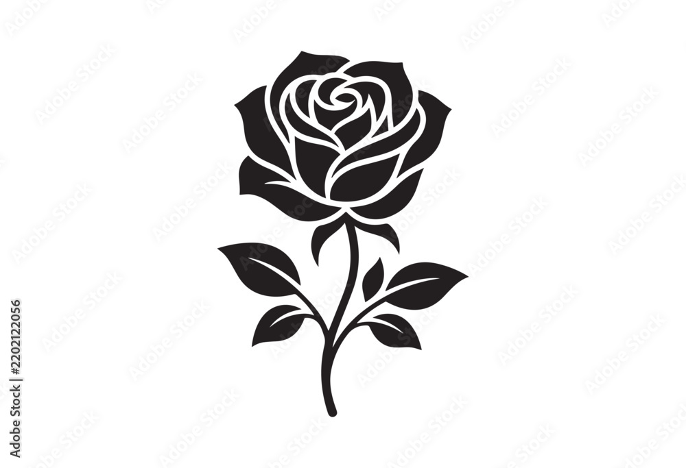 Obraz premium Minimalist black rose flower silhouette. Rose vector illustration.