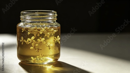 Organic honey with sweet osmanthus in glass preserving jar