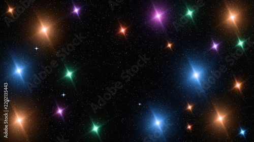 Colorful star field glowing light black space background abstract night sky radiant star sparkling point cosmic dust multicolor flare astronomy backdrop dark sky