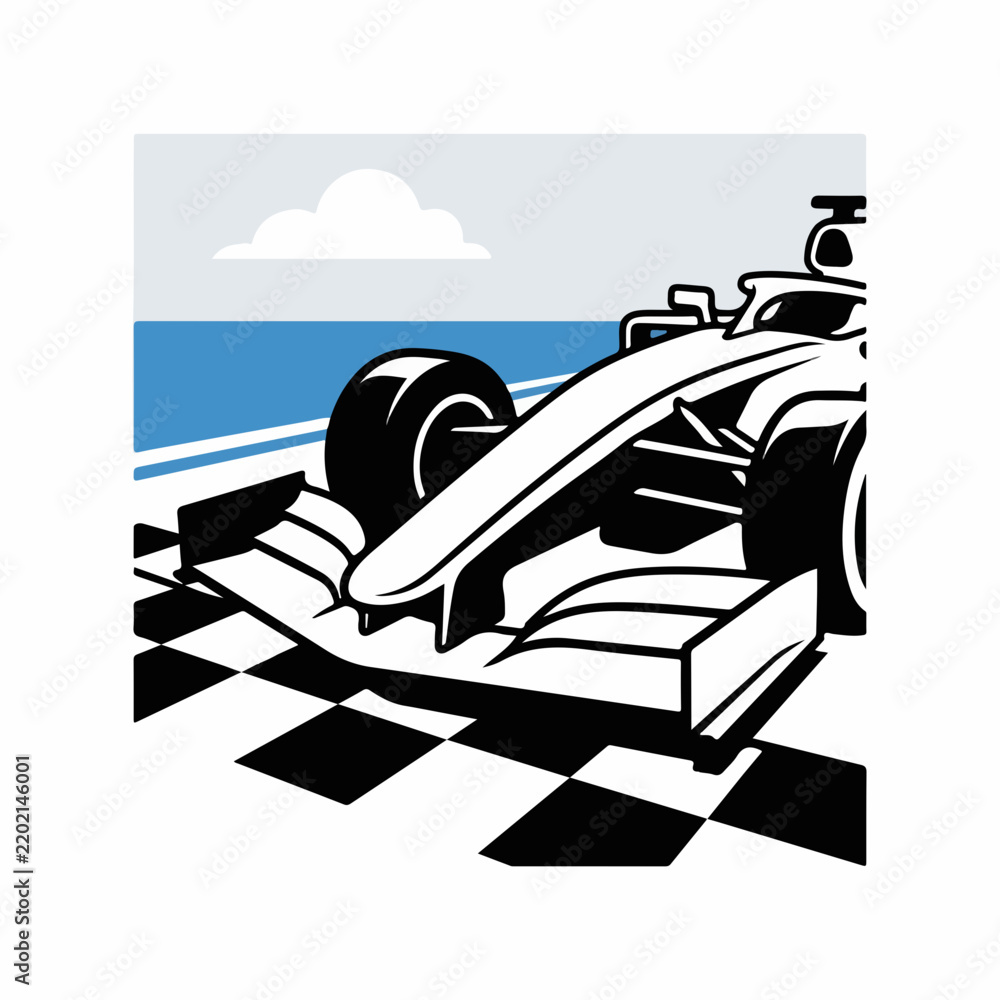 Obraz premium Formula One Race Car on Checkered Track.