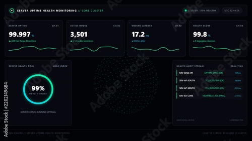 Server uptime health monitoring with data analytics dashboard