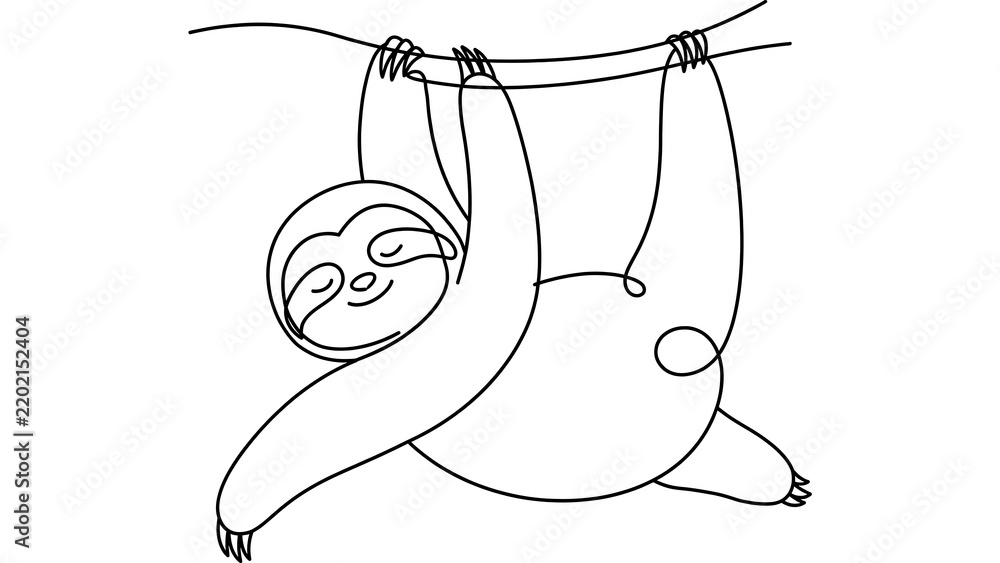Fototapeta premium Sloth hanging white background.