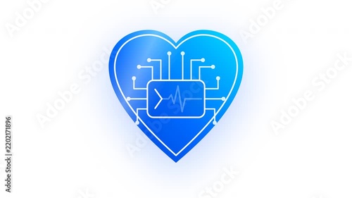 Server uptime health monitoring with blue digital pulse heart icons