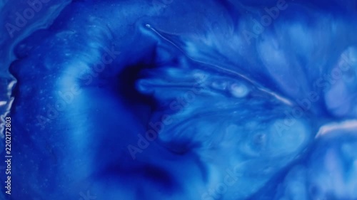 Pigment blend. Paint blotch. Blue color dye enamel boil acrylic spill mix water. Defocused abstract splatter dissolve transition background.