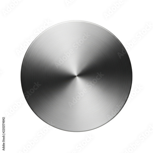 Shiny metallic silver circle with radial brushed texture isolated on transparent background