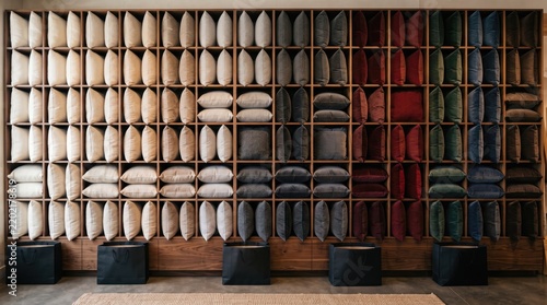 Pillows display retail shelves arrangement textile home decor store shopping interior merchandise