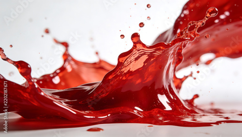Red liquid splash in slow motion against white background