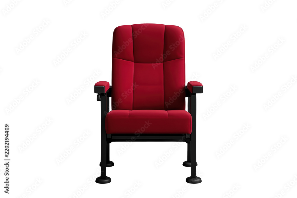 Obraz premium Single red padded theater seat with black metal armrests