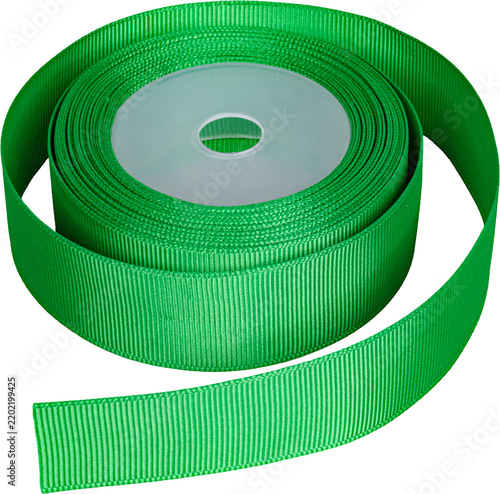 Bright green grosgrain ribbon spool roll for gift wrapping craft isolated
