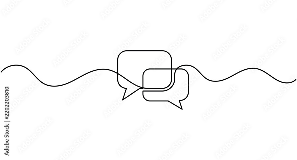 Obraz premium Rectangular speech bubbles continuous one line drawing minimalist discussion box vector illustration with editable stroke