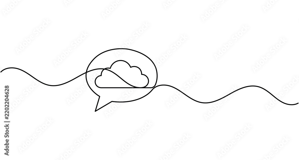 Obraz premium Speech bubble with cloud continuous one line drawing minimalist communication chat message vector with editable stroke