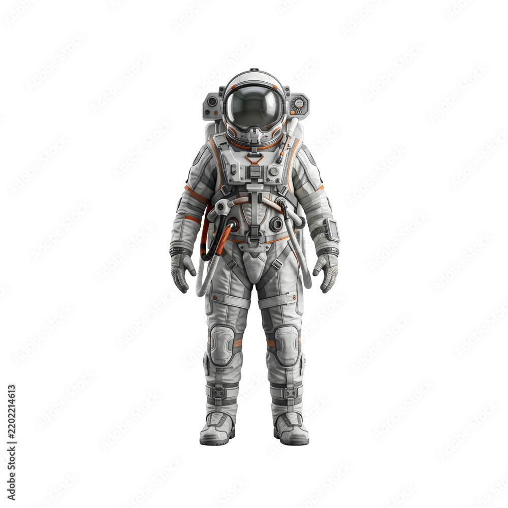 Fototapeta premium Full body astronaut in advanced spacesuit cutout isolated on transparent background