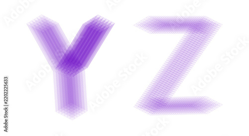 Purple wireframe letters y and z with layered grid pattern on white background