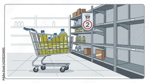 Shopping cart with cooking oil bottles in grocery store