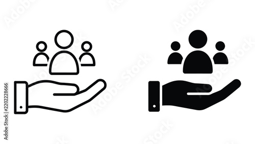 Customer support or human resources icons in outline and silhouette with customer