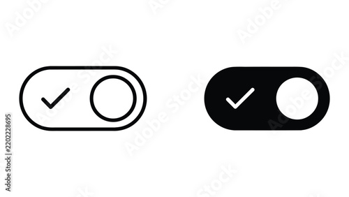 Toggle switch button icon set in outlined and solid black styles for user interface