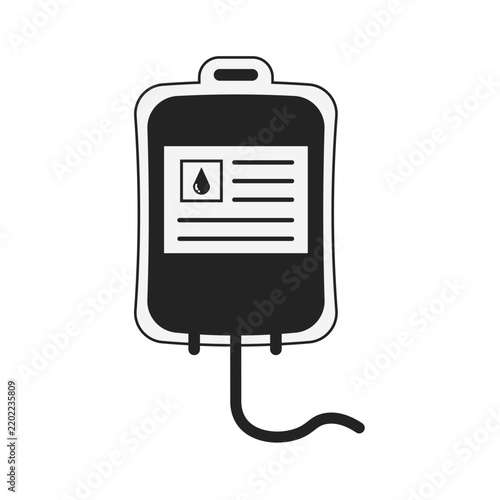 Isolated illustration of blood transfusion bag silhouette with black and white flat design for health themed icons, medical equipment in hospitals and clinics.