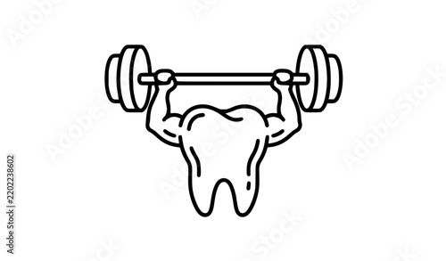 Foto Strong molar lifting barbell dental strength outline icon