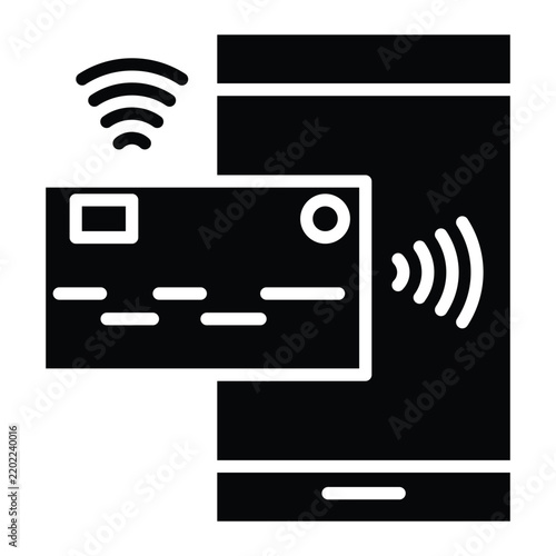 Black contactless card payment icon for digital and cashless transactions