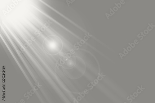 Sun flare overlay effect. Bright light beam, solar glow, and camera lens flare on transparent background. Realistic vector ray of sun for photo editing and design enhancement.