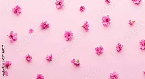 Small pink flowers scattered on a light pink background