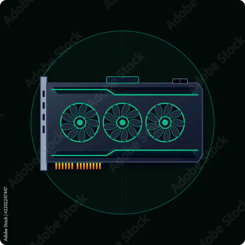 Modern triple fan graphics card icon for gaming computer hardware