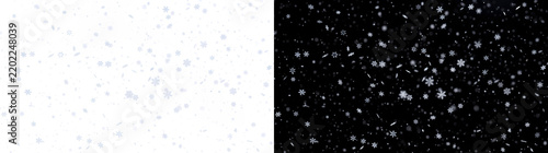 Snow overlay of evenly scattered falling snowflakes across frame in PNG, Transparent and Black Background Versions for design