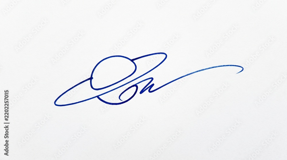 Obraz premium Minimalist planet sketch in blue ink, hand drawn celestial Saturn illustration, simple astronomical line art on white paper background